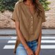 thumbnail image 1 of TaTaai Summer V Neck Casual Top, Women's Half Button Open Front Design, Linen Inspired Short Sleeve Solid Color Shirt Gift, 1 of 9