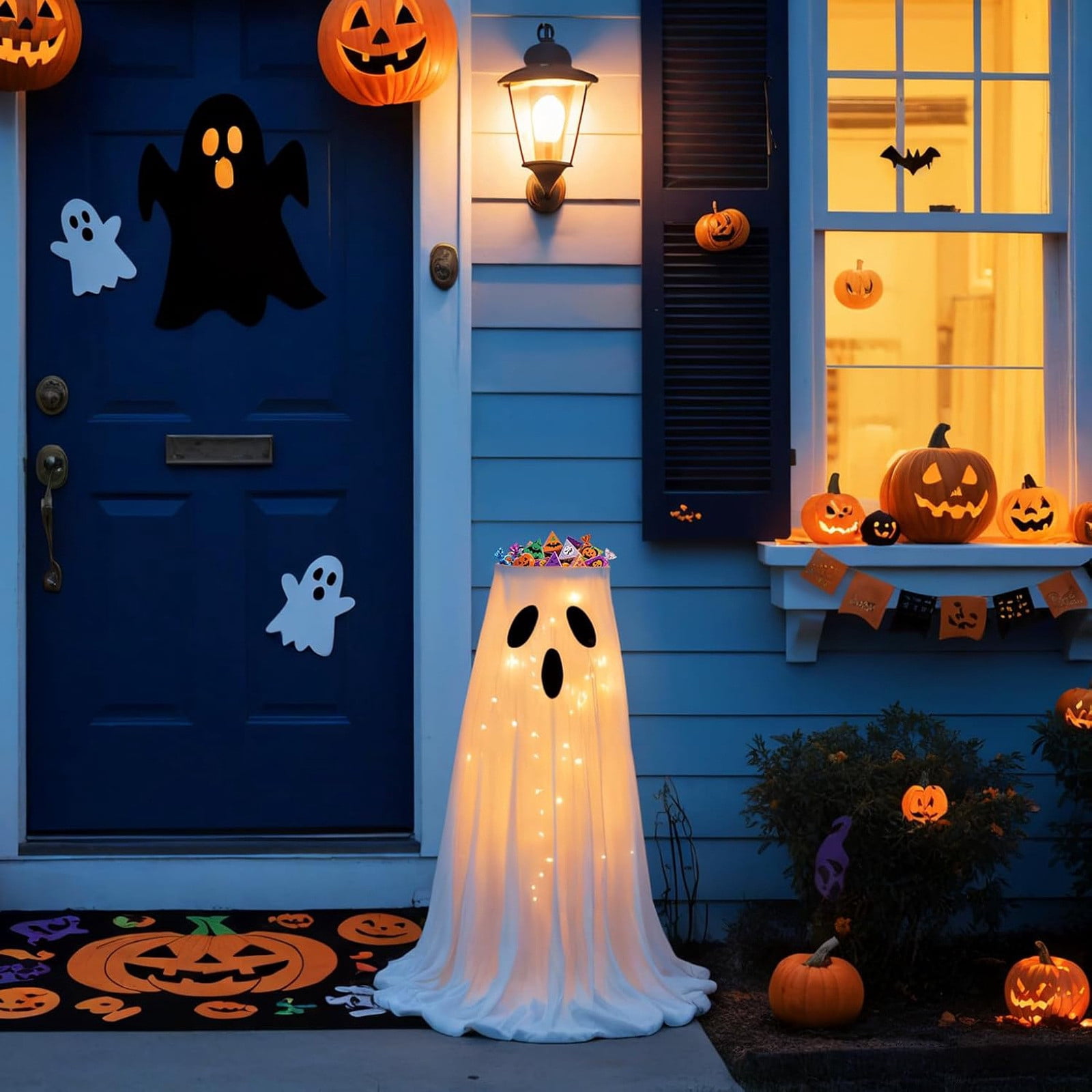 YardVibe Halloween Decorations 32'' Light-Up Ghost Candy Bowl Stand Large Ghost Decor Cute Treat Candy Holder
