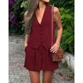 thumbnail image 3 of PRETTYGARDEN Women Summer 2 Piece Outfits V Neck Sleeveless Button Down Vest Shorts Sets Business Work Matching Set, 3 of 8