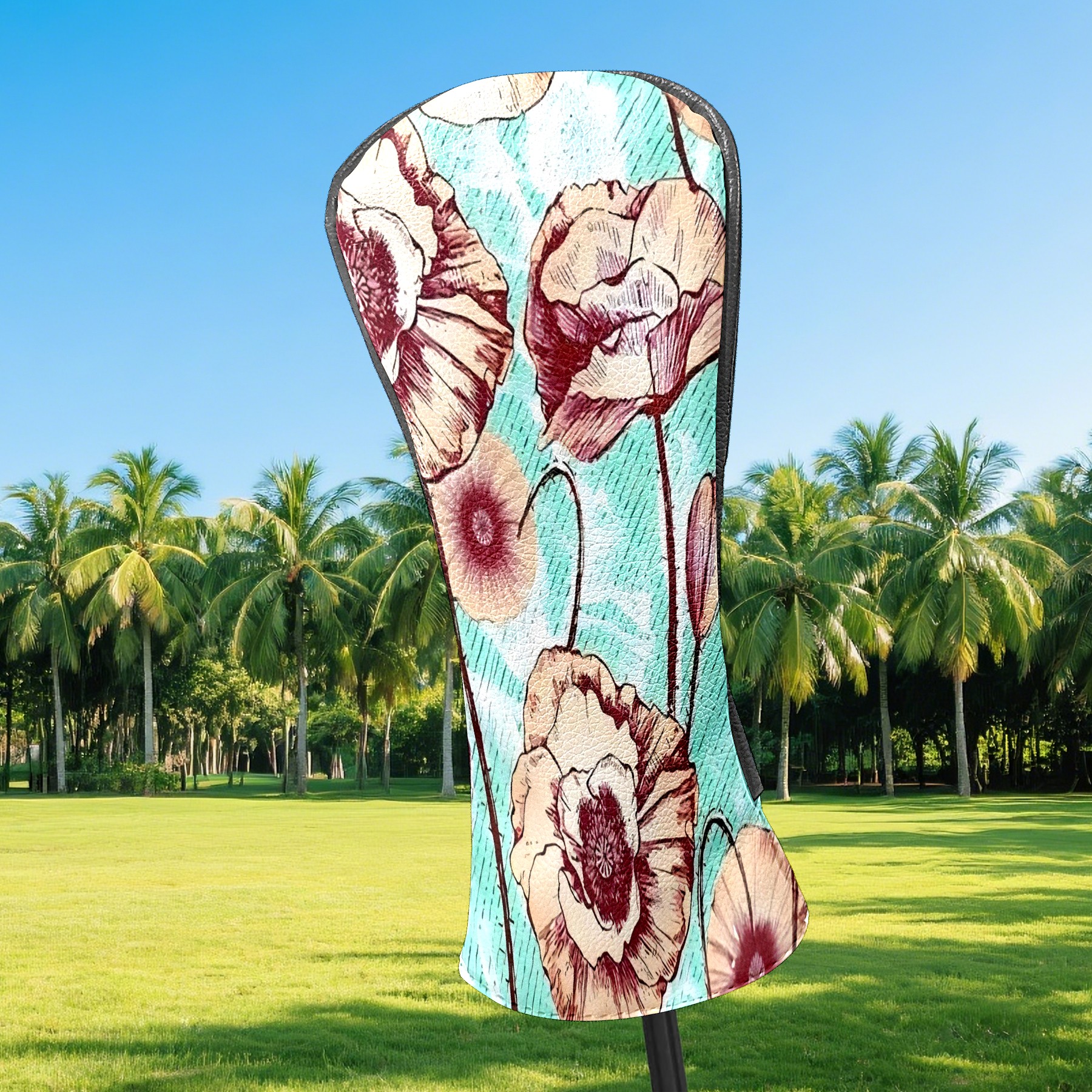 Golf Club Covers, Flower1 Premium PU Leather Driver Hybrid Putter Head Covers with Velvet Lining, Waterproof Golf Gifts for Men Women