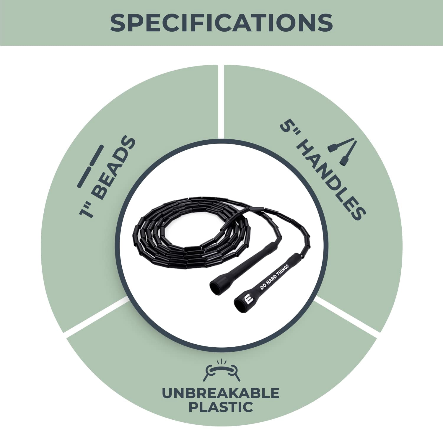 EliteSRS, Do Hard Things - Adjustable Beaded Jump Rope for Fitness - Black and White