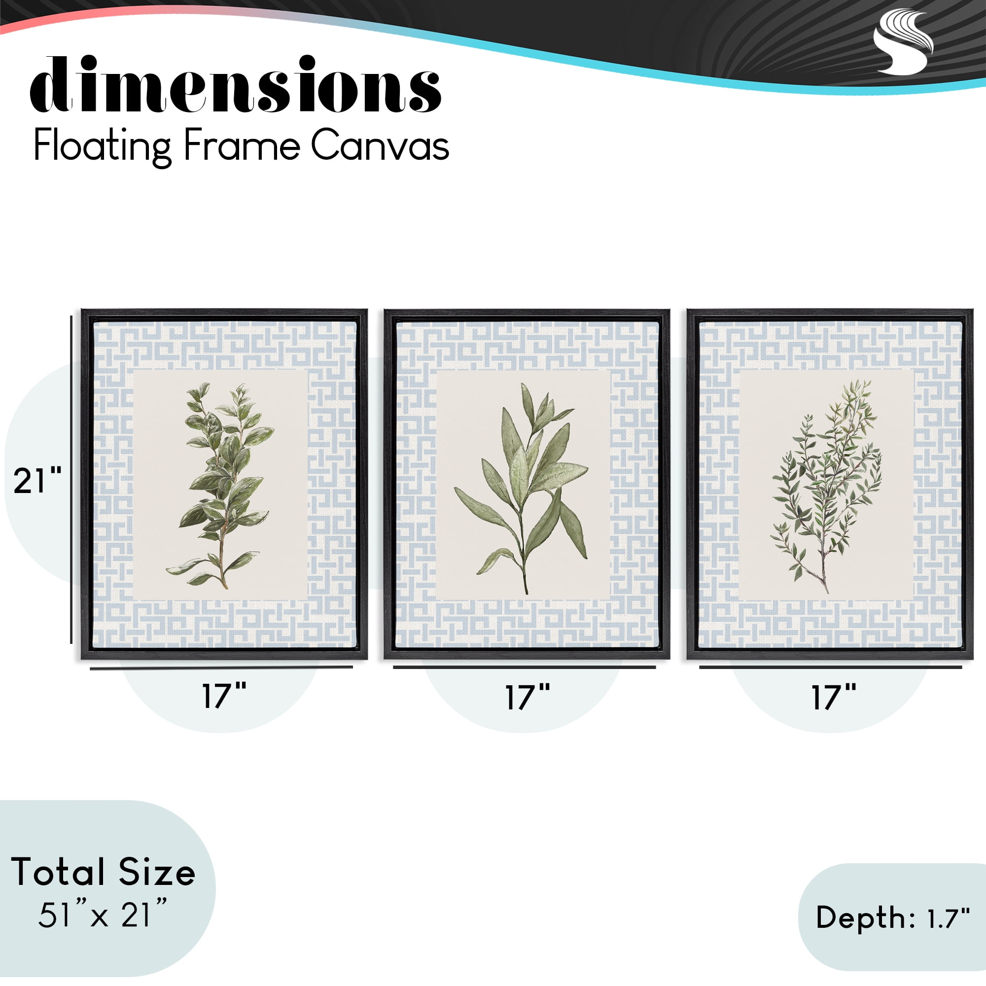 Stupell Industries Kitchen Herbs on Geometric 3 Piece Black Framed Floater Canvas Set, design by Diannart