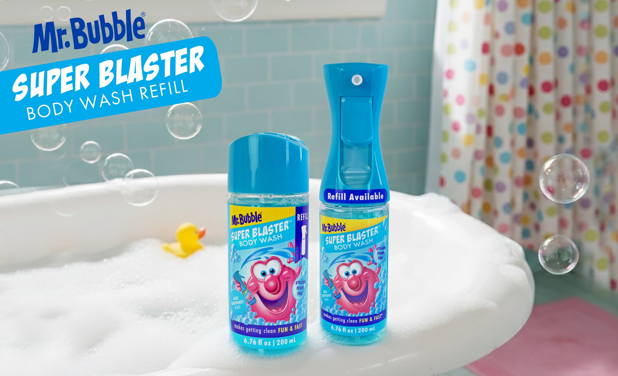 Mr. Bubble Blue Raspberry Blast Super Blaster Body Wash Refill, 6.76 fl oz.