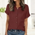 thumbnail image 6 of Aueoeo Women's Short Sleeve Button-Up Shirts with Double Chest Pocket Casual Turndown Collar Blouses for Springtime and Summer (S–Xxl),Wine,XXL, 6 of 8