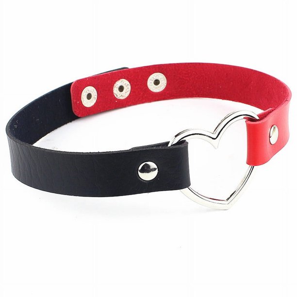 Collar con forma de corazón de melocotón de cuero sintético negro para mujer, estilo japonés, estilo punk, estilo harajuku, para discoteca, para chica suave