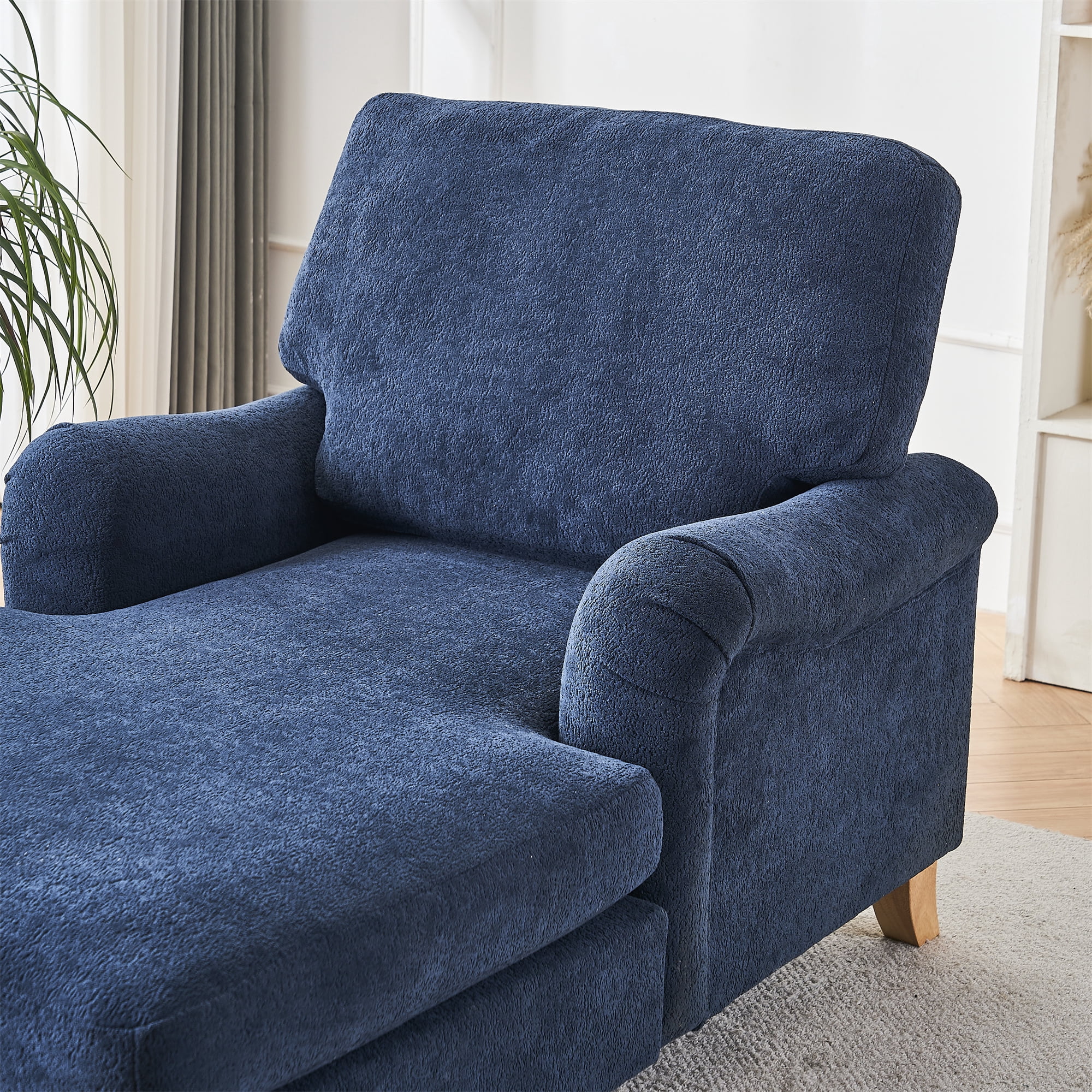 Aukfa Modern Oversized Chaise with Adjustable Backrest, Sleeper Chair Sofa Recliner for Living Room, Blue