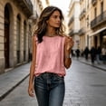 thumbnail image 6 of Womens Cotton Linen Tank Tops Crew Neck Side Button Loose Fit Blouses Casual Lightweight Summer Vacation Blouses, M, 6 of 6