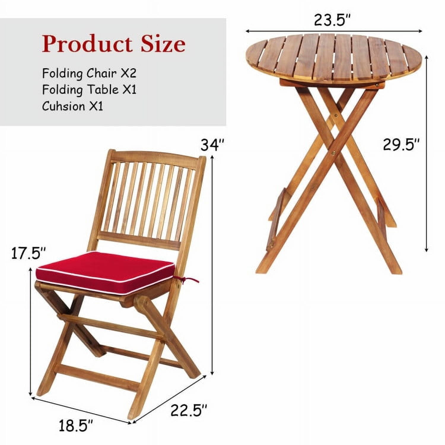 Aimee Lii 3 Pieces Patio Folding Bistro Set with Padded Cushion and Round Coffee Table, Red Aimee Lii 3 Pieces Patio Folding Bistro Set with Padded Cushion and Round Coffee Table, Red