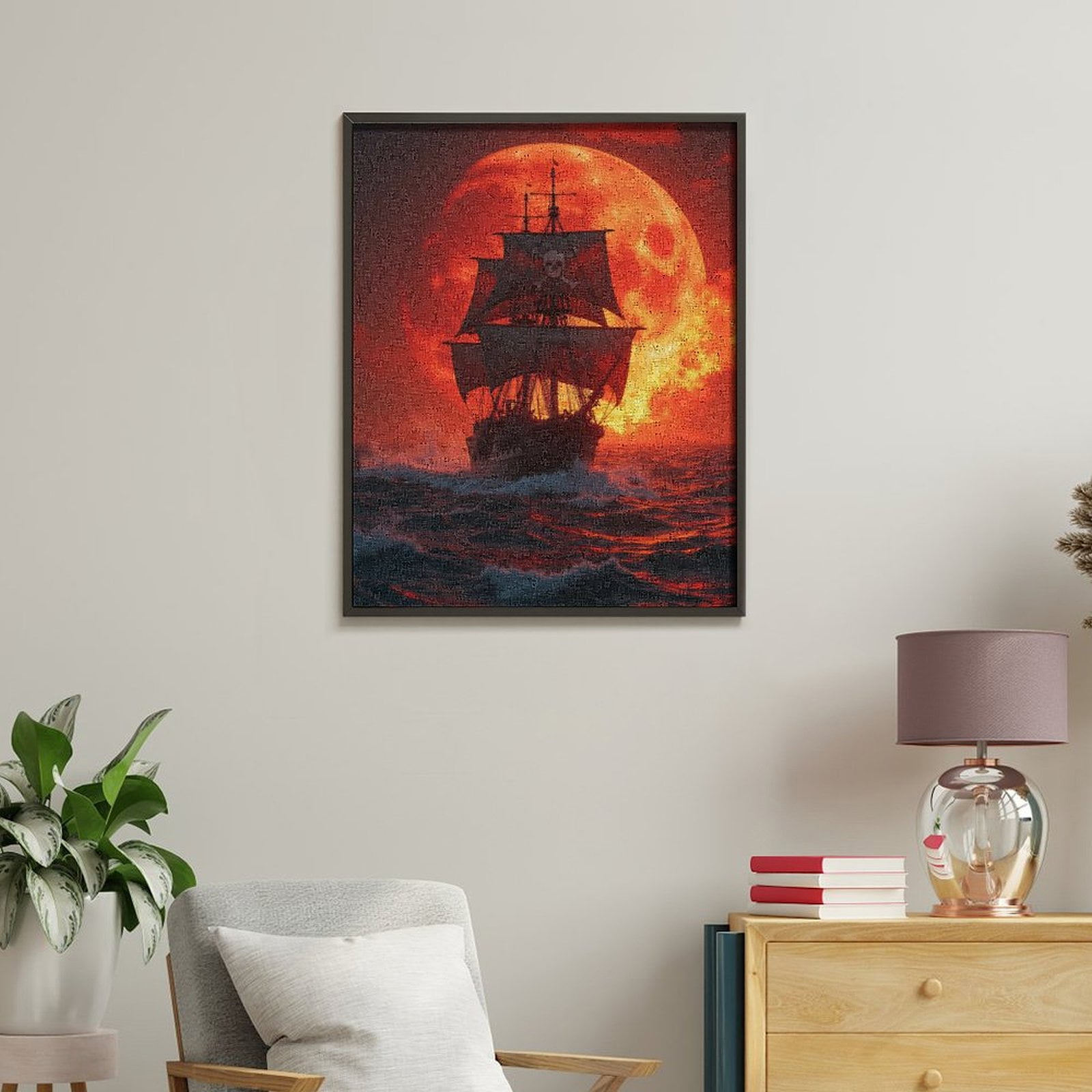 Paint by Numbers Kit for Adults, Pirate Ship Red Moon Ocean Adventure Paint by Numbers, Easy Paint by Numbers Kit for Adults Beginner, DIY Adult Paint by Number Kits on Canvas, Home Decor