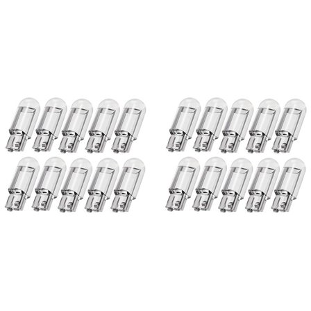 20PCS Car LED T10 W5W COB Reading Dome Lamp Marker Light Wedge Lights License Plate Bulbs 168 194 192 DC 12V White