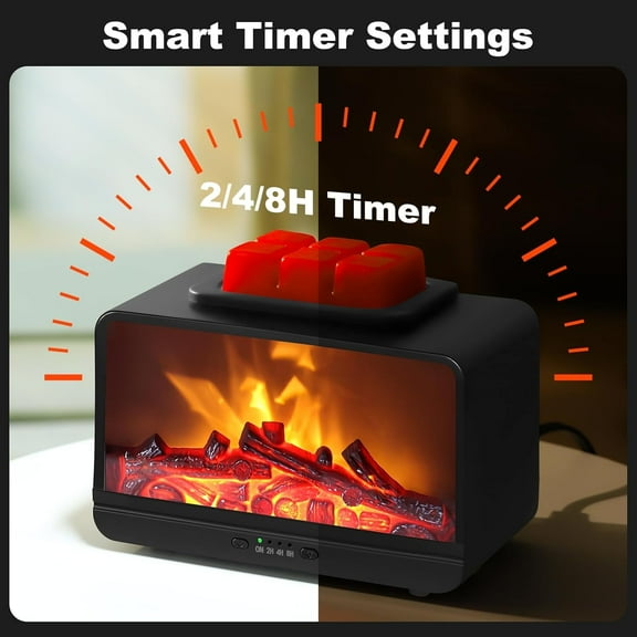 Flame Fireplace Wax Melt Warmer, Wax Warmer with Timer, Electric Wax Warmer for Scented Wax with PTC Heating Plate, Wax Burner for Women Gifts & Home Decor(Black)