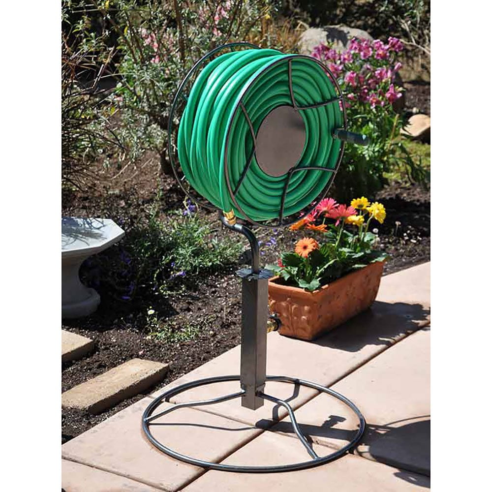 Yard Butler Steel Freestanding Outdoor 360 Swivel Hose Reel With Patio Base