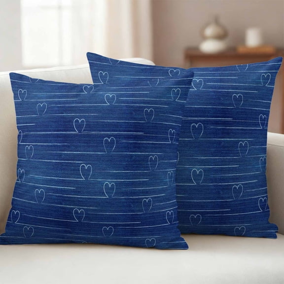 Pack of 2 Outdoor Pillow Covers,Waterproof White Love Heart Throw Pillow Covers,Vintage Denim Background Decorative Pillowcases Cushion Covers for Patio Garden Couch Pillow Sham Protector 24x24 Inch