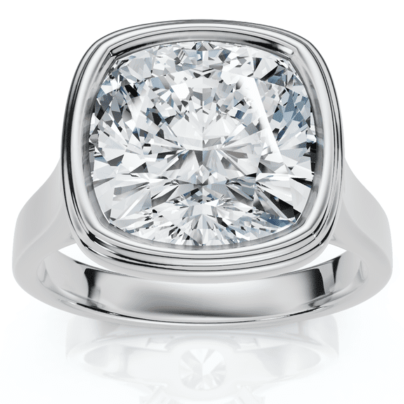 Pompeii Ceritifed 4Ct Eloise Cushion Cut Bezel Set Diamond Engagement Ring 14k Gold Lab