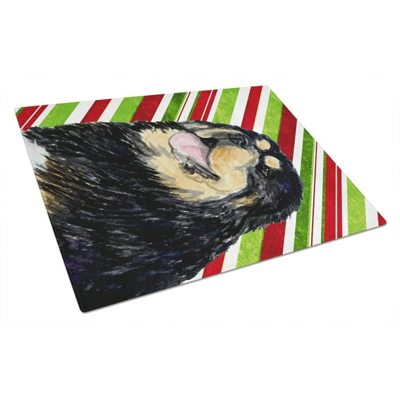 Caroline's Treasures SS4581LCB Tibetan Mastiff Candy Cane Holiday Christmas Glass Cutting Board Large, 12H x 16W,