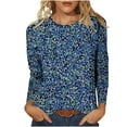 thumbnail image 5 of JTZGDY Cute Women Floral Shirts Dressy Casual Summer 3/4 Length Sleeve Crewneck Basic Tunic Tees Tops Lightweight Cotton Pullover Blouse Fashion Ladies 2025 Outfit Clothes Navy#02 XXL, 5 of 5