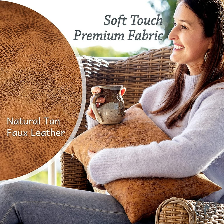 Set of 2 Faux Leather Lumbar Pillow Covers 12x20 Faux Leather