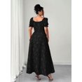 thumbnail image 2 of Black Floral Jacquard Square Neck High Waist A-Line Maxi Dress, 2 of 30
