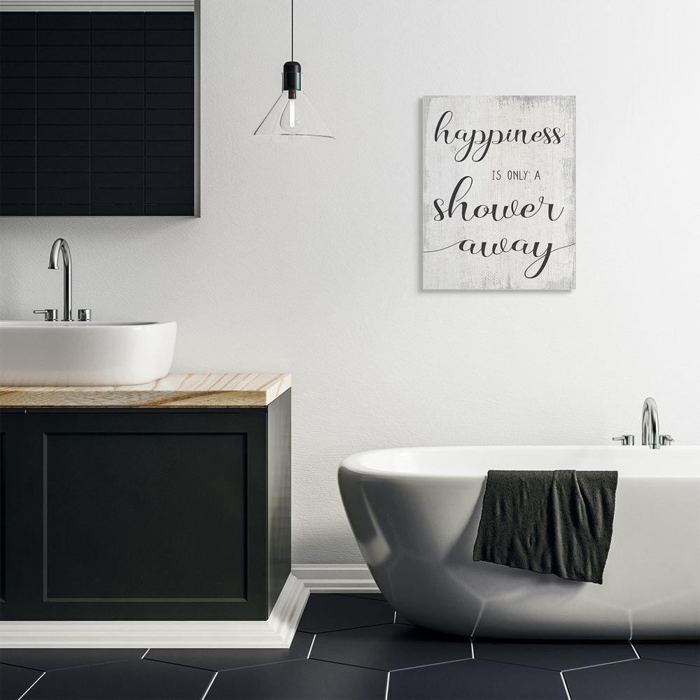 Stupell Industries Happiness is a Shower Away Rustic Bathroom Sign Designed by Daphne Polselli