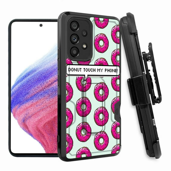 ANJ  Rugged Shockproof Hoster Case w/Card Slot, Kickstand   Tempered Glass Cover for Samsung Galaxy A33 5G - Donut Touch My Phone