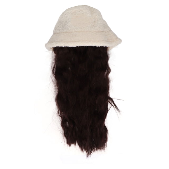Peluca de sombrero de cubo NikouMX felpa color crema larga y rizada