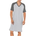 thumbnail image 3 of HVOBTTY Men's Robes V Neck Raglan Short Sleeve Nightgown Loose Solid Color Home Sleep Dress, 3 of 5