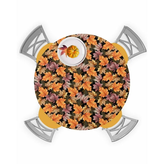 Round Fitted Tablecloths Fall Orange Maple Leaves Watercolor Waterproof Table Cover for Kitchen Dining Party Decor Fallen Leaves Seamless,36"-44"