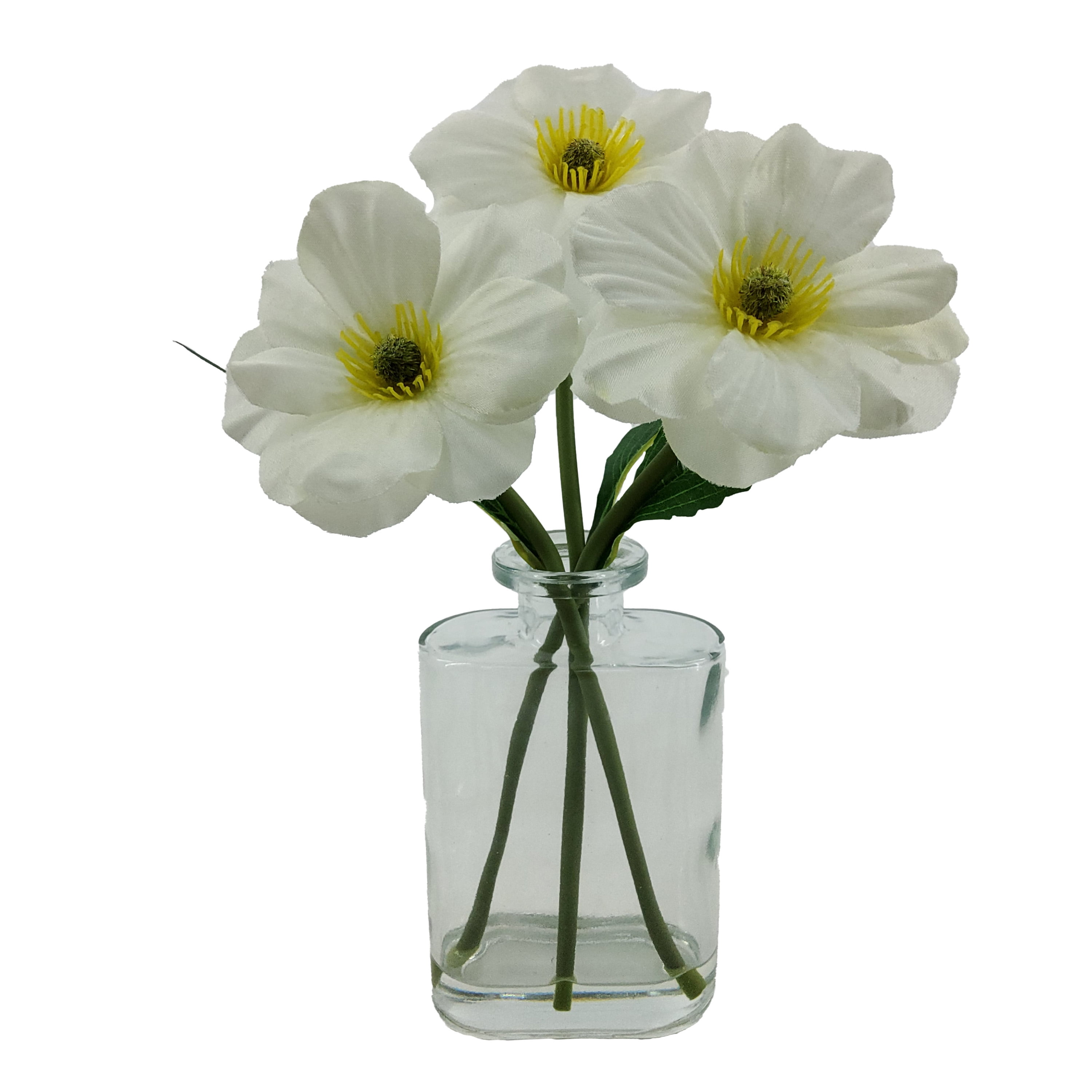 Mainstays 9 in Indoor Artificial Magnolia in Glass Vase, White