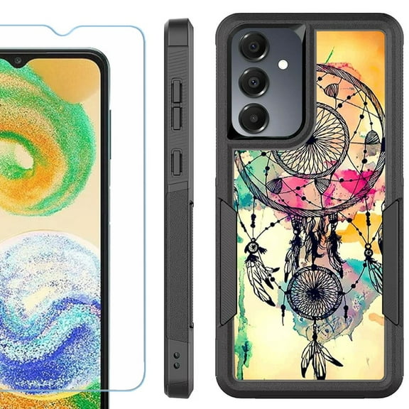 Heavy Duty Dual Layer Hybrid Phone Case for Samsung Galaxy S24 FE 5G with Tempered Glass Screen Protector, by OneToughShield - Dream Catcher Color