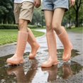 thumbnail image 5 of Women Transparent Glossy Tall Mid Calf Rain Boots Side Embossed Dot Decor Slip On Non Slip Waterproof PVC Wellies for Daily Rainy Wear Orange 40, 5 of 9