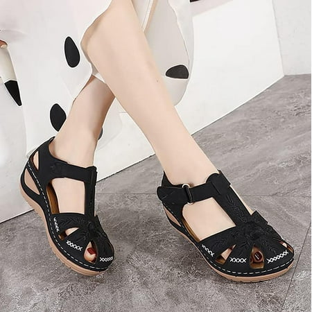 

YOTAMI Women s Comfortable Sandals Ankle Hollow Round Toe Soft Sole Shoes Black 8