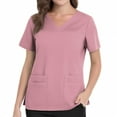 thumbnail image 5 of Women's Nursing Scrubs Work T-Shirt Soft Stretchy V-Neck Short Sleeve Uniform Top with Pocket & Side Slit for Medical Professionals Pink L, 5 of 5