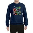 thumbnail image 2 of Cool Rainbow Neon Trippy Jungle Tiger Eyes Animal Lover Unisex Crewneck Graphic Sweatshirt, Vintage Heather Navy, X-Large, 2 of 3