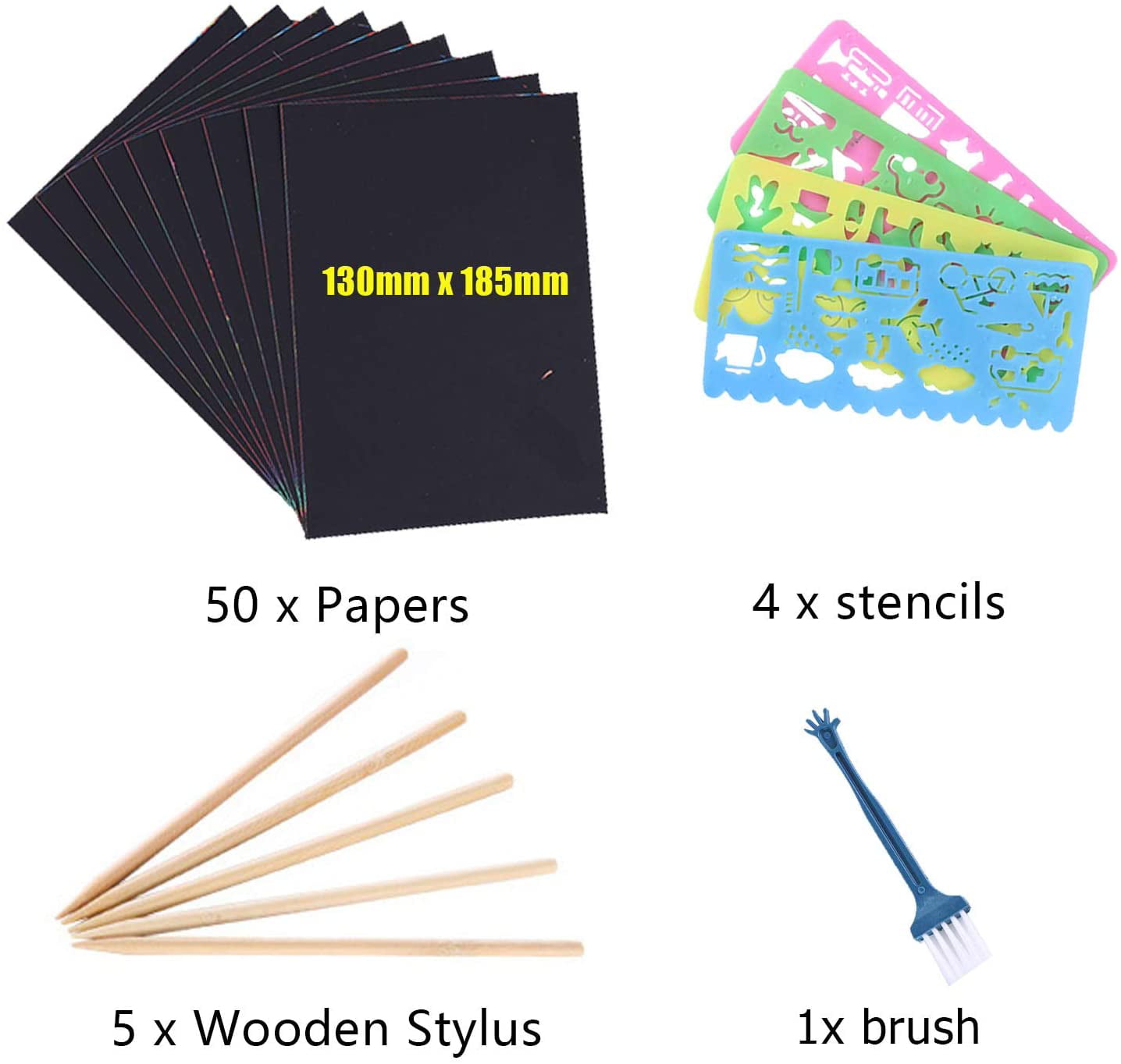 NEW 50 Sheets Black Rainbow Scratch paper with 5 wooden stylus Arts and  crafts