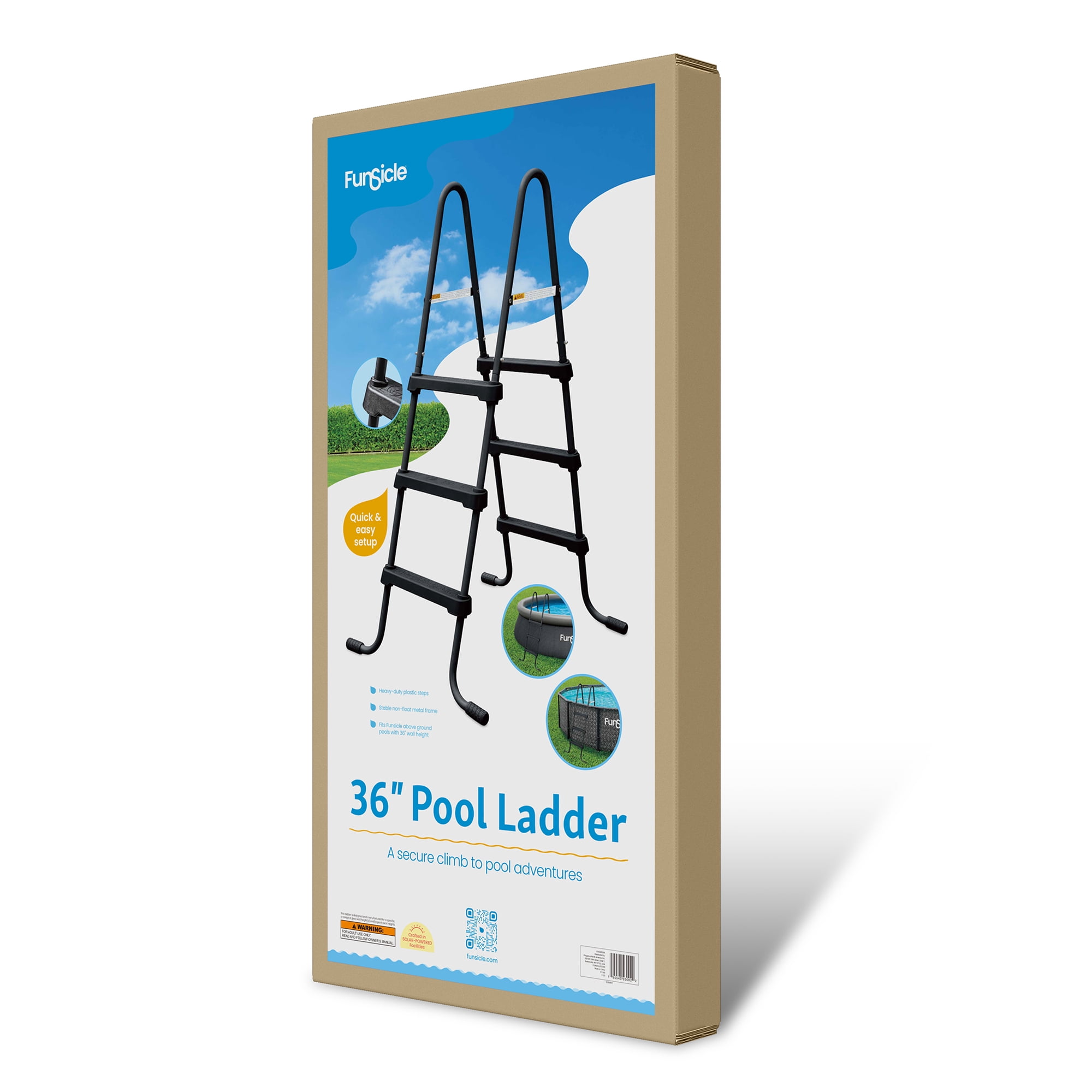Funsicle 36 Inch SureStep 3 Stair Outdoor Above-Ground Swimming Pool Ladder, Black