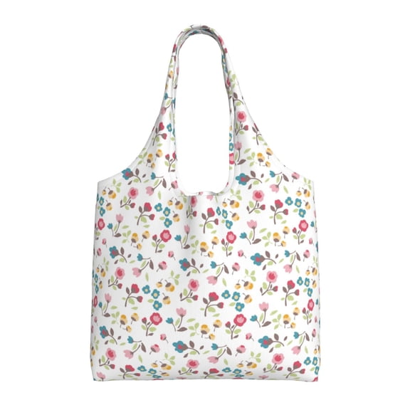 Vsdgher Summer Floral Print canvas Tote Bag, Lightweight Cloth Bags, Suitable for shopping, groceries, travel