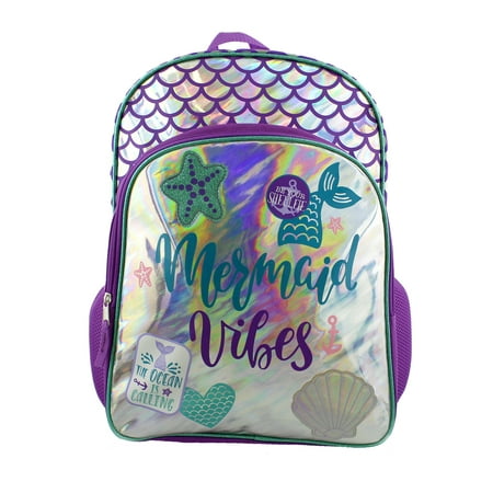 Mermaid Tail Girls Iridescent School Backpack Bag