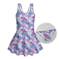 thumbnail image 6 of COEQINE Girls One Piece Bathing Suit, Scoop U-Neck & V Back Playful Swimsuit with Attached Skirt, Beach Swim Dress for Kids Age 6-7, Machine Washable, Purple Blue Mermaid Scales, 6 of 8