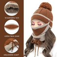 thumbnail image 2 of ZOELNIC 4PCS Women Beanie Hat Pom Scarf Mask Knitted Touch Screen Gloves Set Winter Warm Outdoor Hat, Coffee, 2 of 9