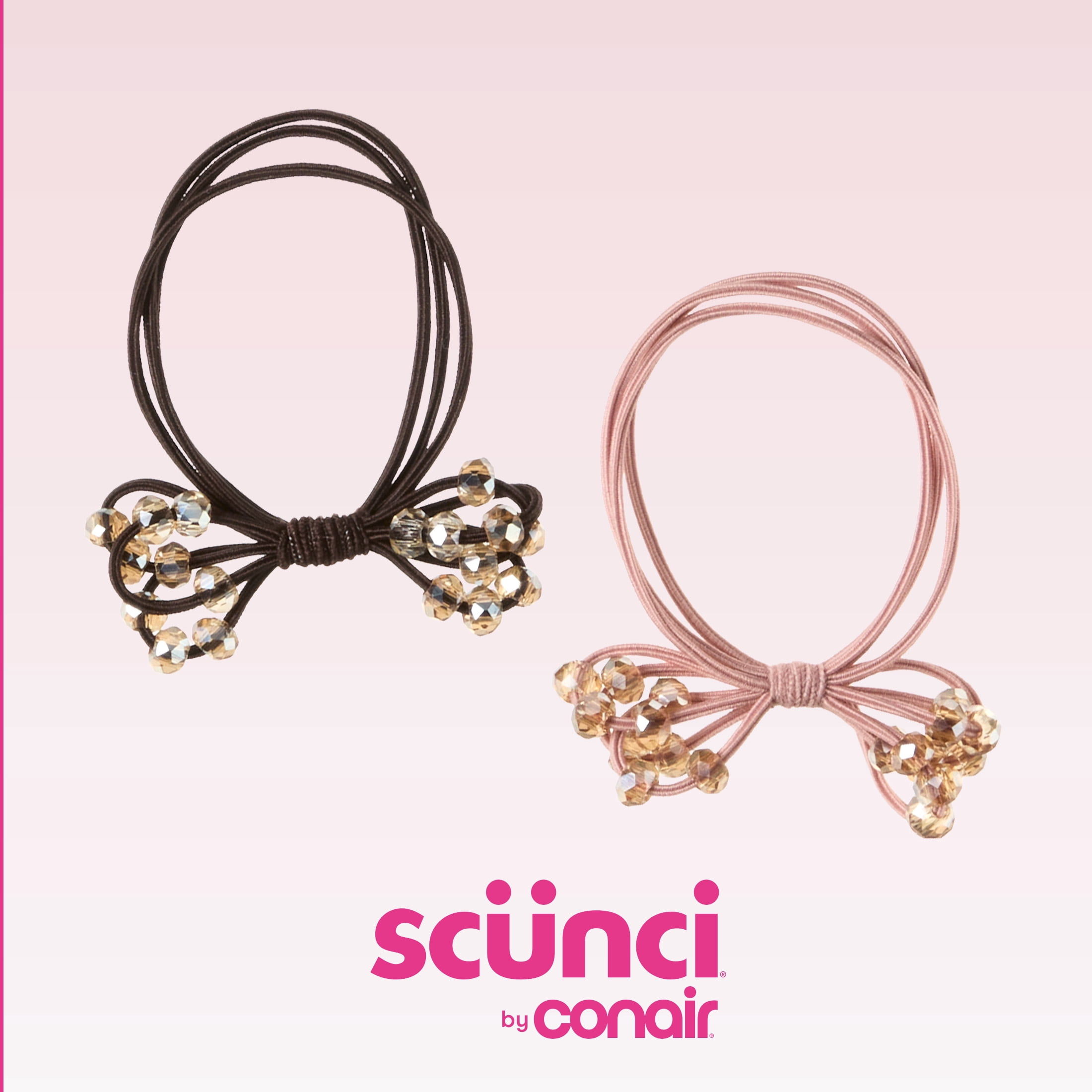 Scunci by Conair Beaded Ponytailers, Classy Pink and Black Tones, All Hair Types, 2 Count