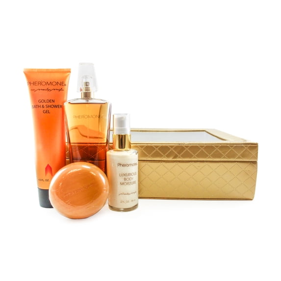 Pheromone 4 Pc. Gift Set ( Eau De Parfum Spray 3.4 Oz + Luxurious Body Moisture 2 Oz + Golden Bath & Shower Gel 4.5 Oz + Scented Soap 3.5 Oz ) for Women