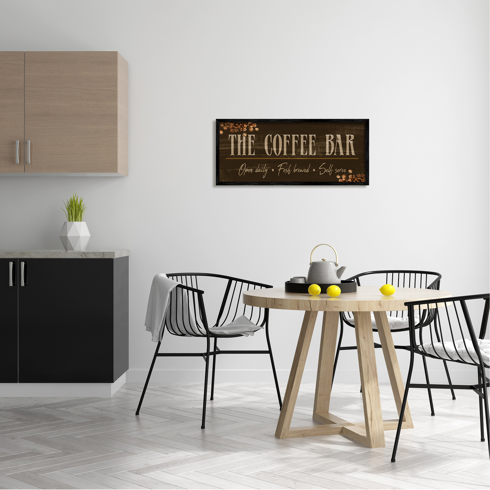 Stupell Industries Rustic Coffee Bar Sign Food & Beverage Painting Black Framed Art Print Wall Art, 30 x 13