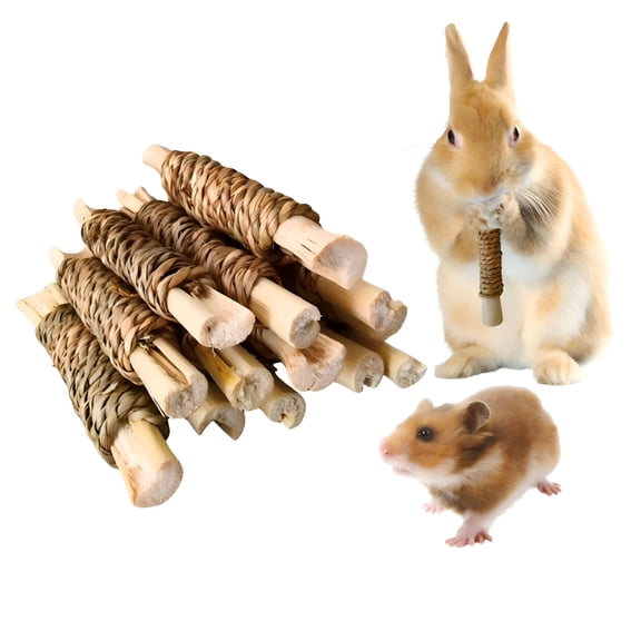 BESTSKY 15pcs Rabbits Chew Toy, Natural Seagrass Sweet Bamboo Chew Stick for Small Animals, Bunny Cage Chew Toys and Treats for Guinea Pigs Chinchillas Hamsters Rats
