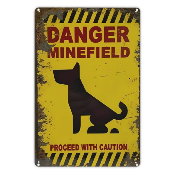 2D Flat, Vintage metal sign 2D 1pc, Dog Poop Metal Sign, Humor Metal Sign, Suitable for Dog Owners, Vintage Style, Old Look, Dangerous Mine Area, Great Gift for Dog Lovers, 8x12 Inch
