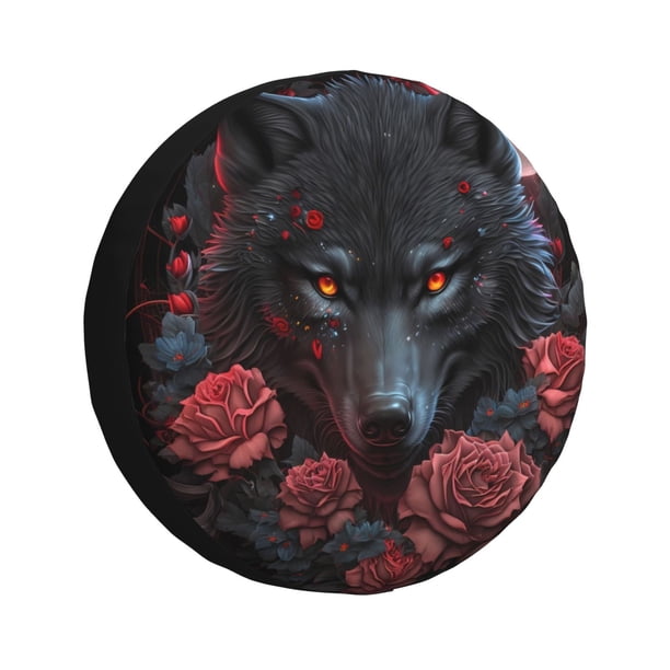 Balery Rose Full Moon Black Wolf Cubiertas para Neumáticos - Protector Resistente para Neumáticos de Camioneta, SUV, Remolque, Camper y RV-15 inch