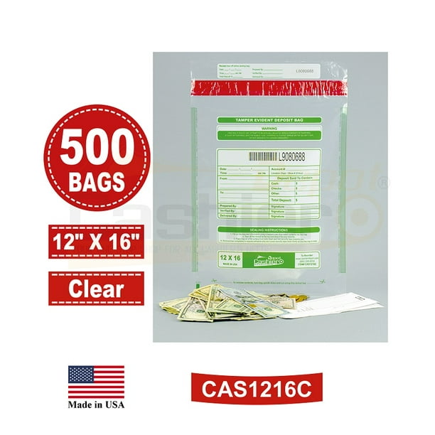 Tamper Evident Plastic Deposit/Cash Bags, 12" x 16" Clear (500 Bags