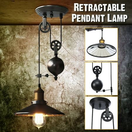 110V/220V E27 Vintage Edison Industrial Chandeliers Retractable Pulley Pendant Light Retro Artistic Lighting Fixture Hanging Ceiling Lamp For Kitchen Home Bar With Adjustable