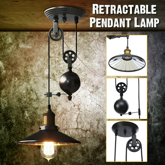 Ac110 240v E27 Hanging Lamp Industrial Vintage Chandeliers Pulley Light Pendant Lighting Fixture Adjule Wire Retractable Retro Iron Ceiling