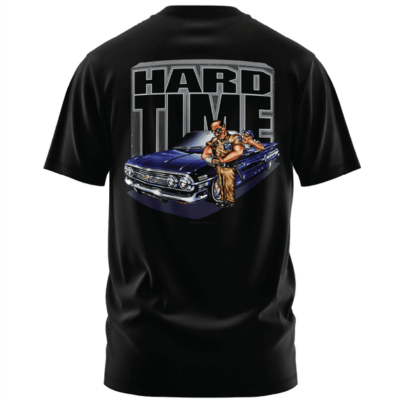 Rollin Hard Men's Hard Time Lowrider black Big & Tall heavyweight cotton classic boxy fit front and back print graphic tee shirt