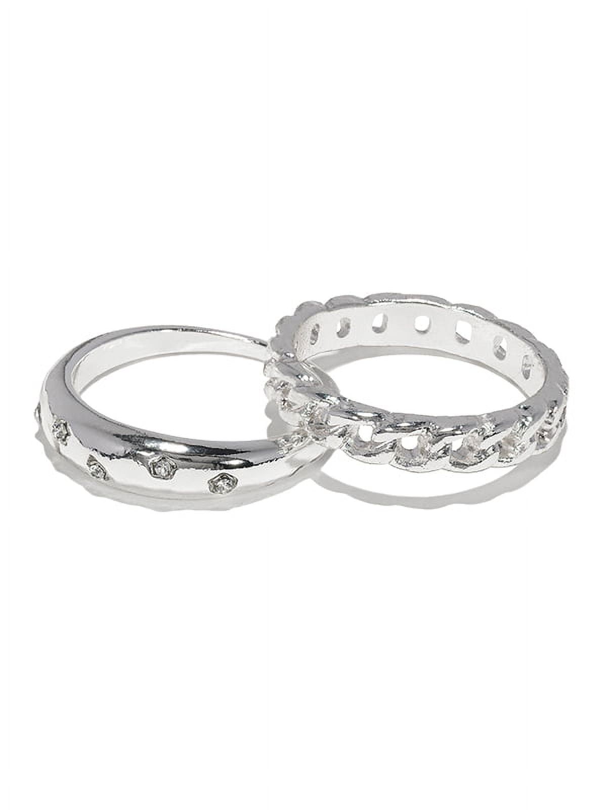 Claire's Girls Silver Chain Ring Set, Cubic Zirconia Gemstones, Medium, 5